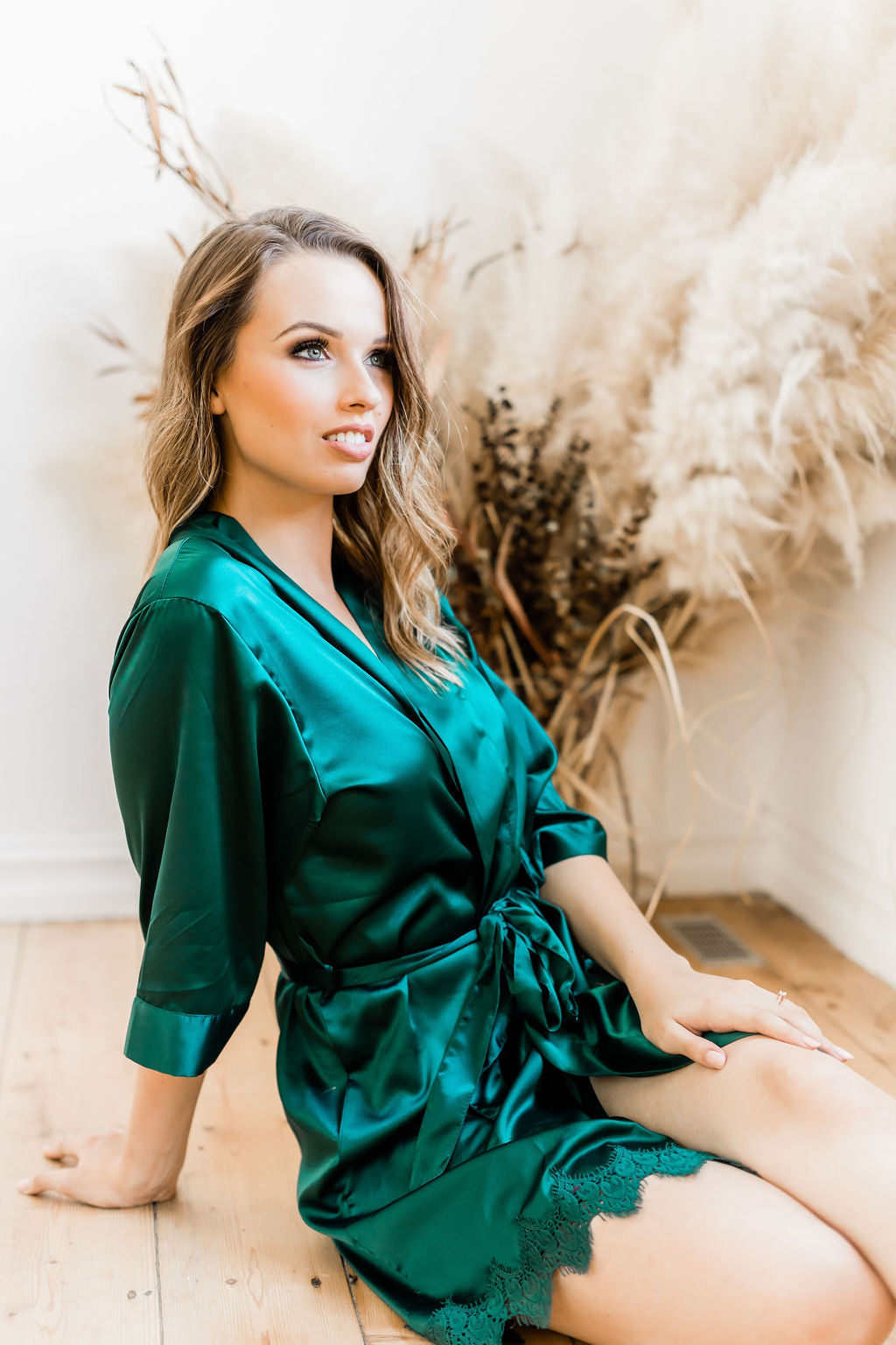 Matt Satin Plain Robe - Emerald