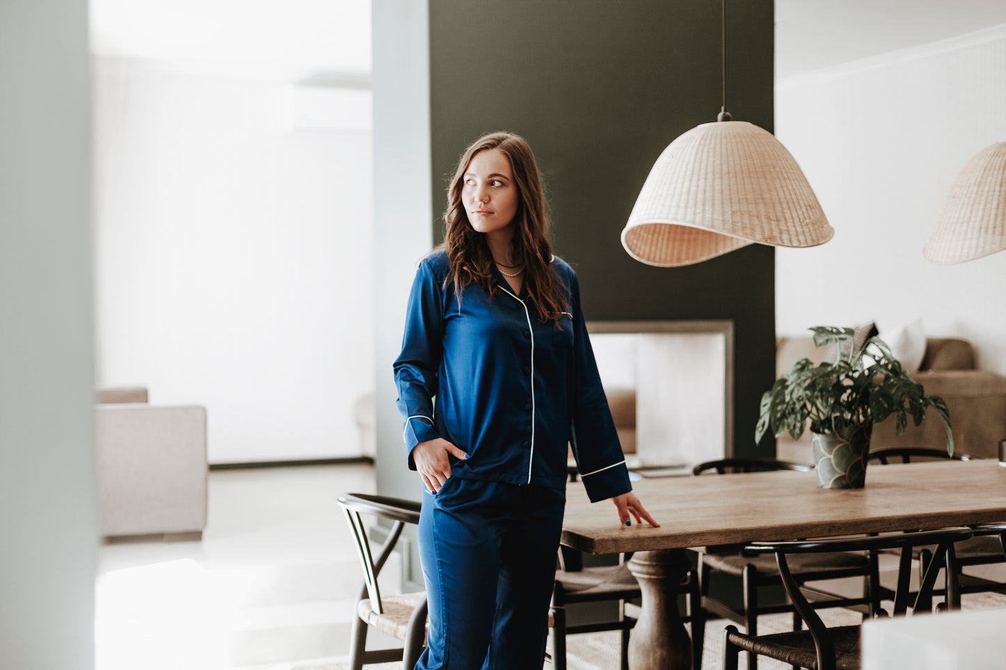 Matt Satin Winter Pajama Set- Sapphire