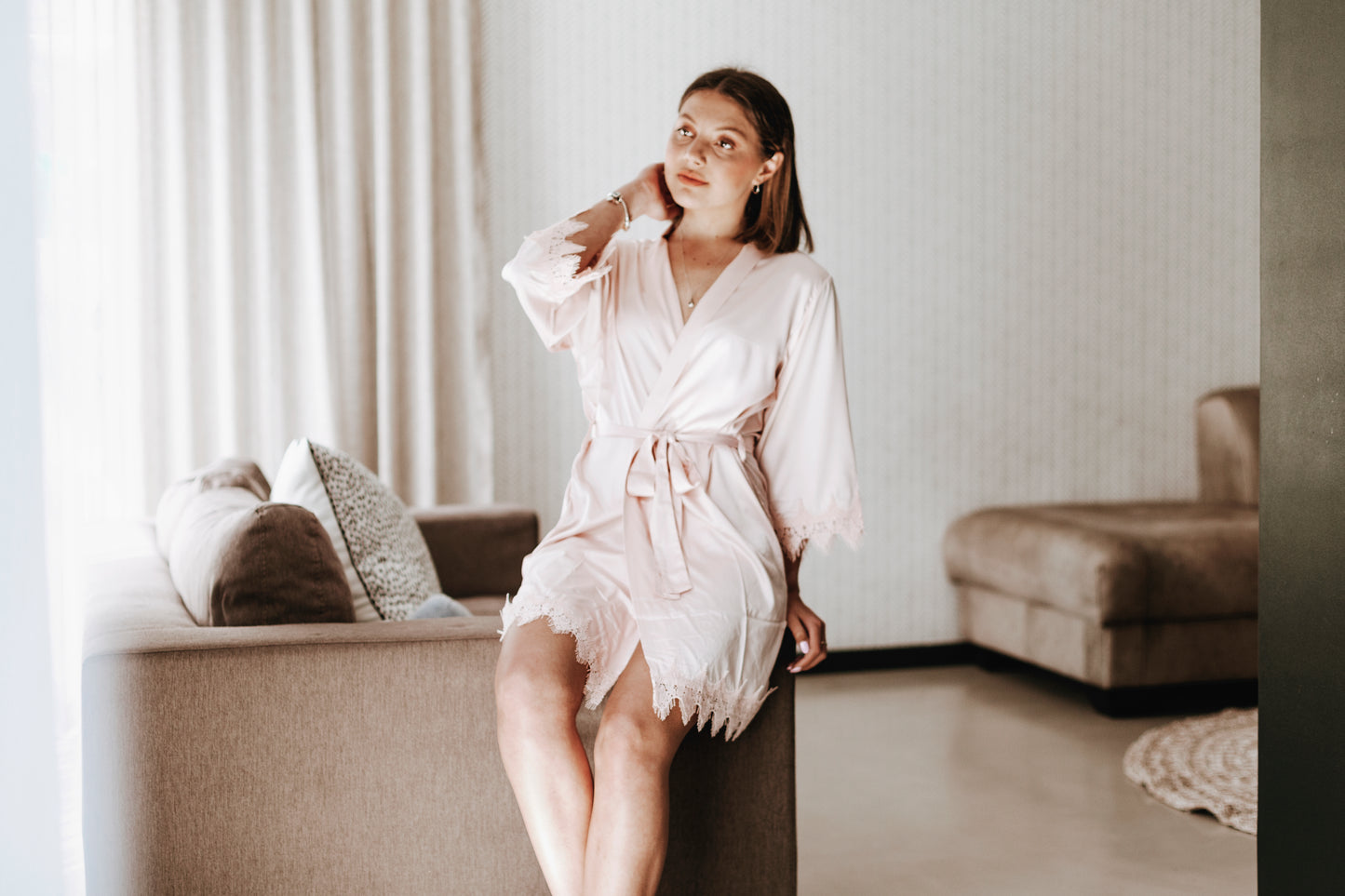 Matt Satin Plain Robe - Blush