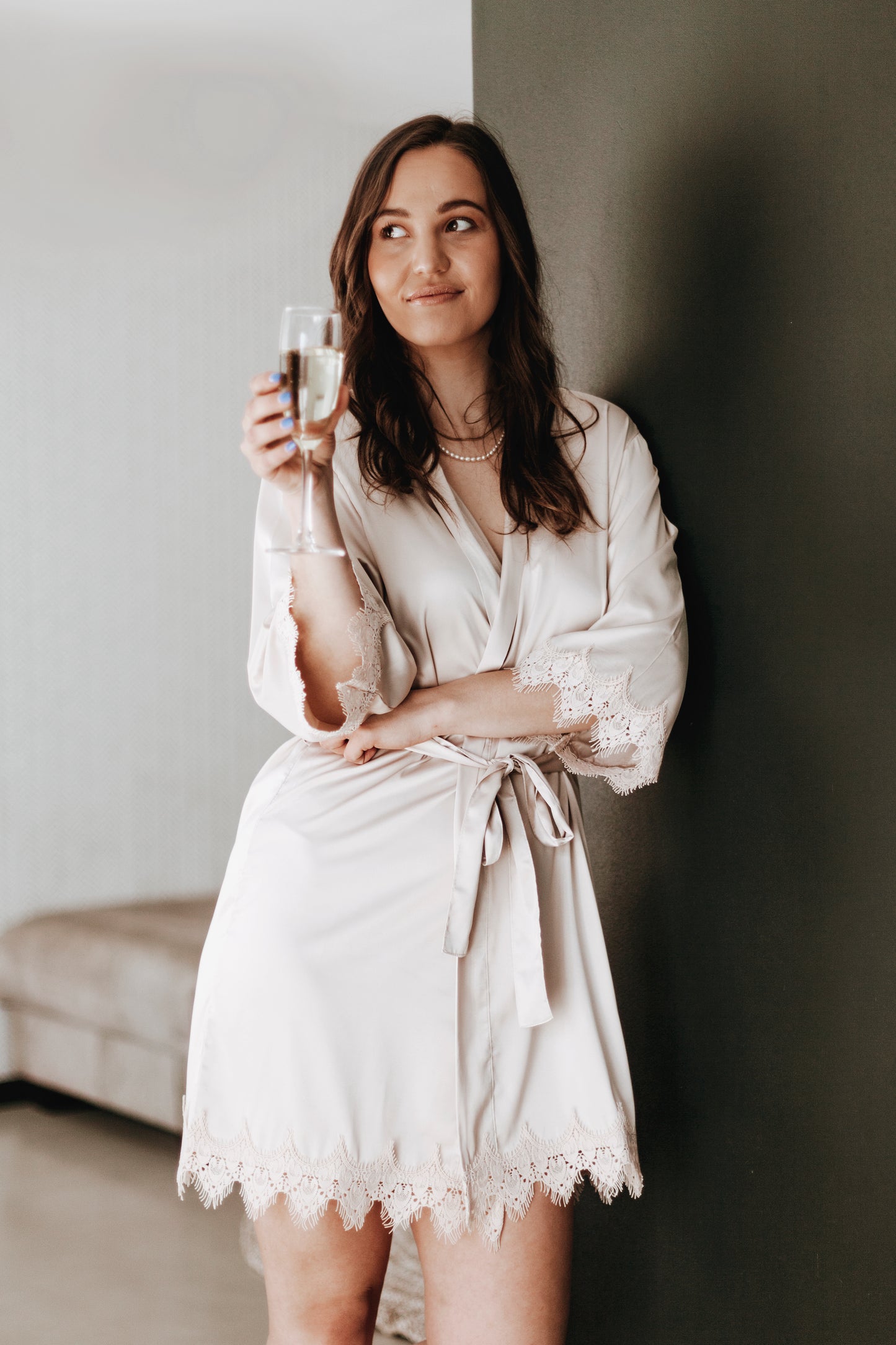 Matt Satin Plain Robe - Champagne